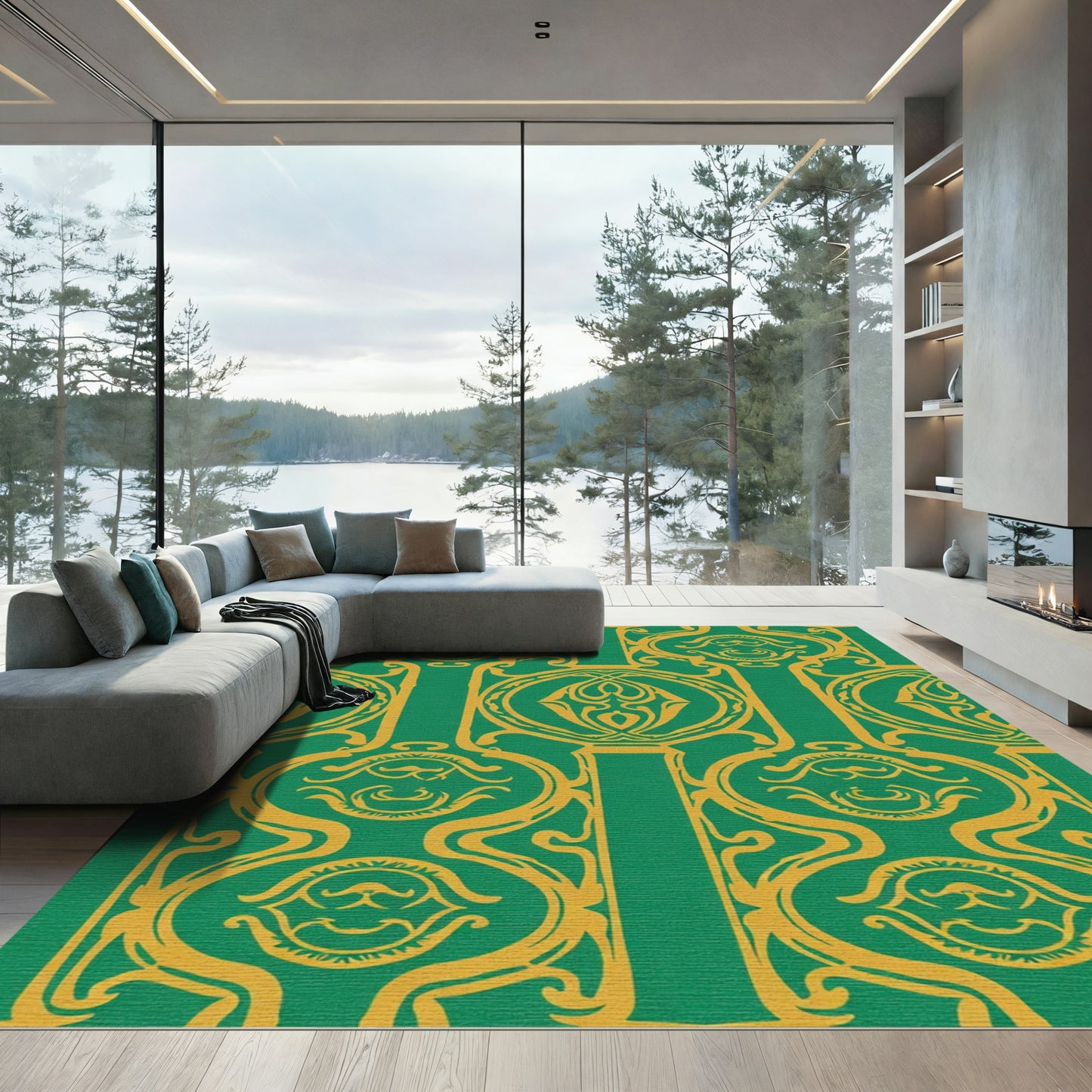 Grand Emerald Golden Art Nouveau Arch Rug