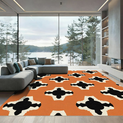 Orange Beige Abstract Quatrefoil Rug