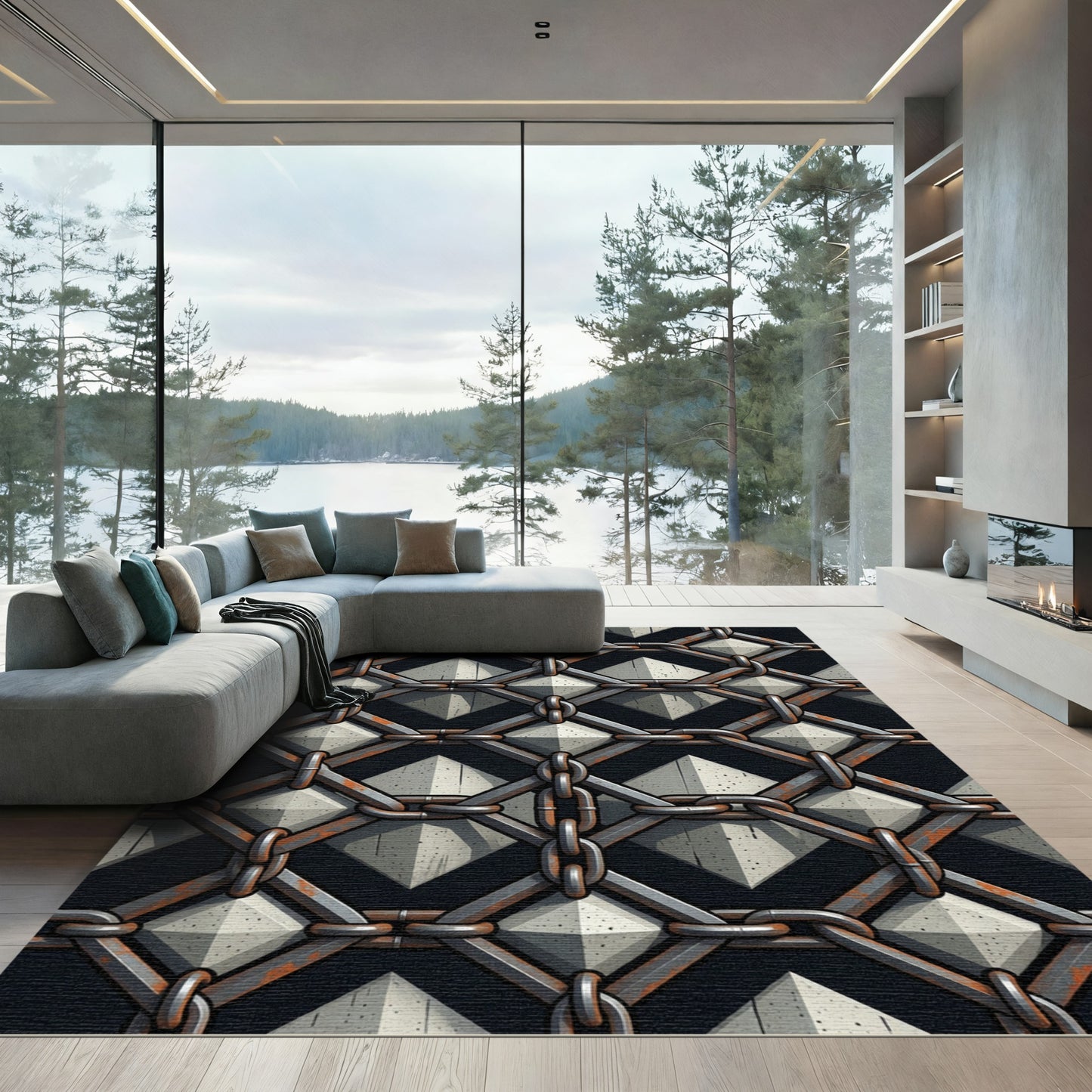 Industrial Gray Pyramid Chain Link Rug