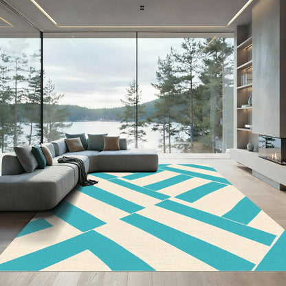 Aqua Beige Intersecting Stripe Rug