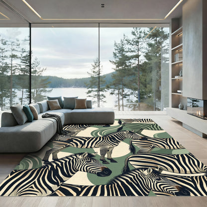 Earthy Green Zebra Herd Seamless Rug