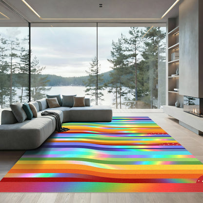 Rainbow Iridescent Wave Stripe Rug