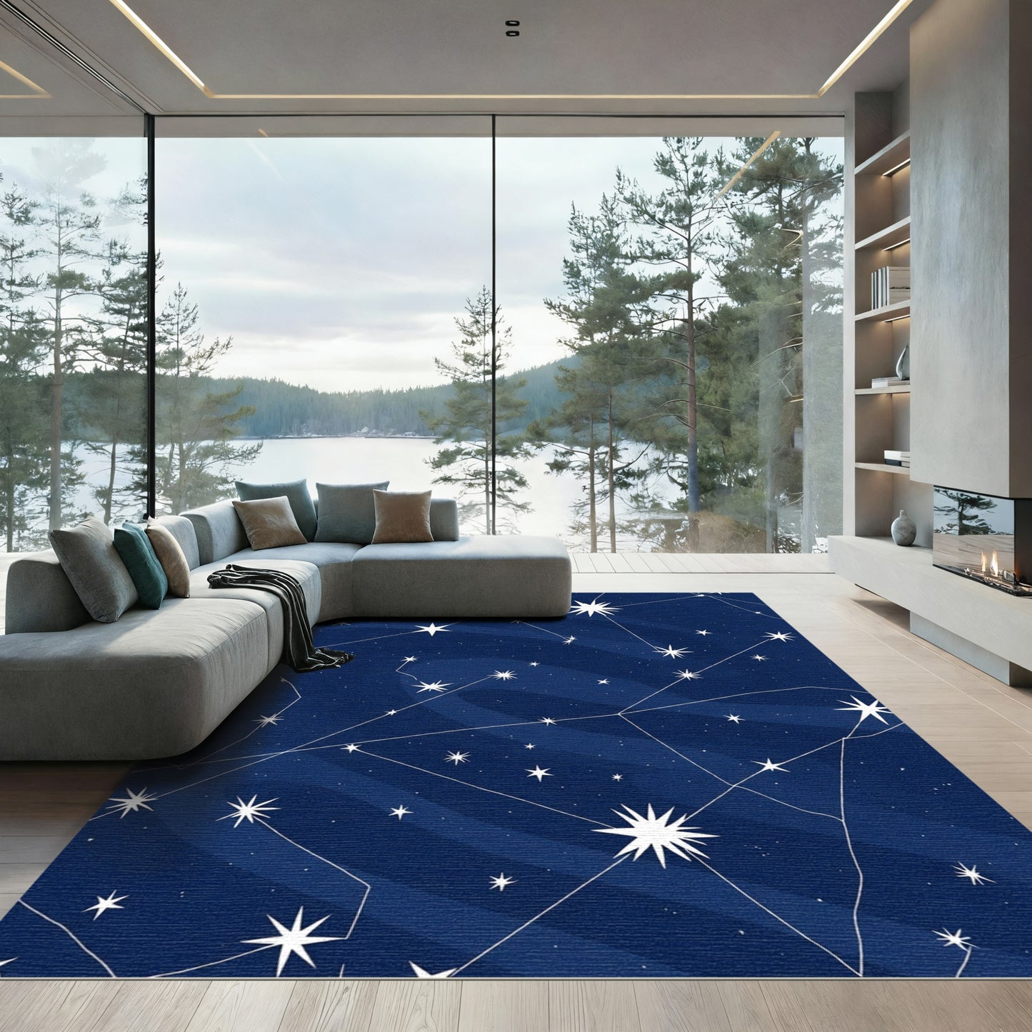Deep Blue Celestial Starry Night Rug