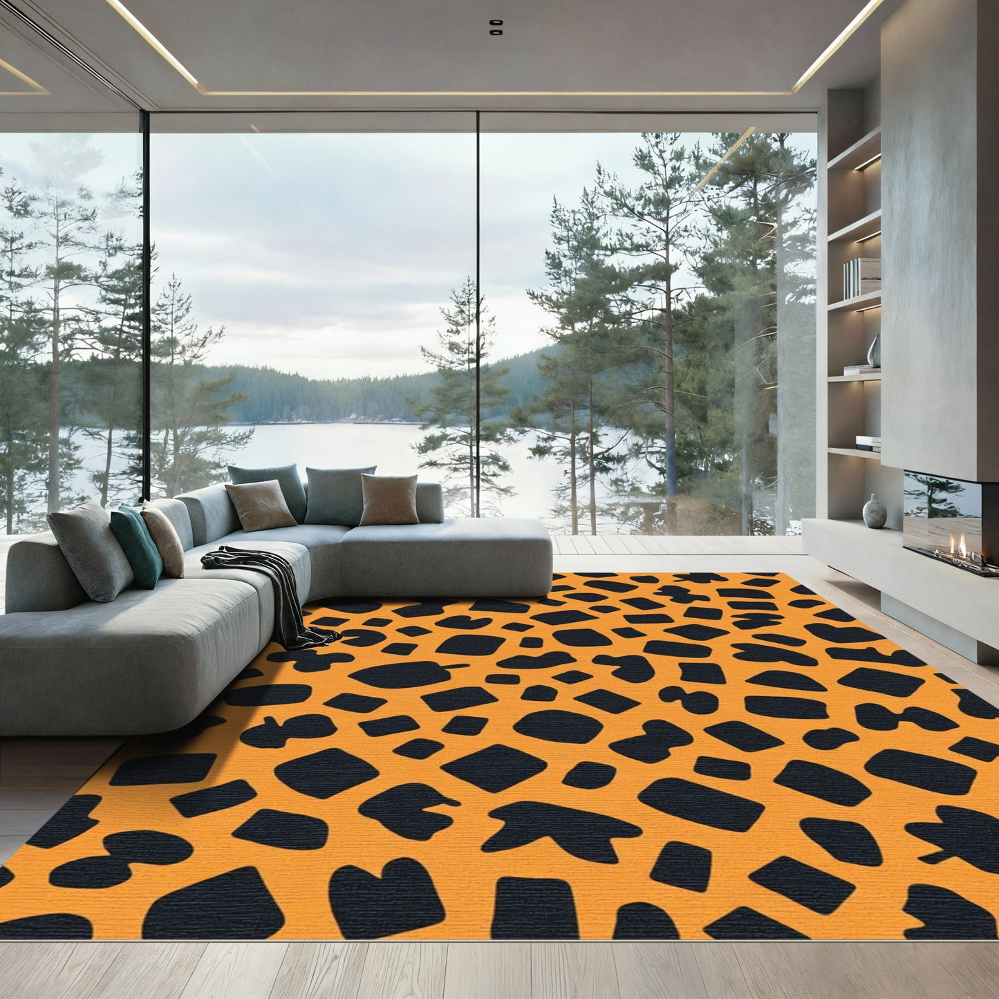 Orange Black Animal Spot Scatter Rug