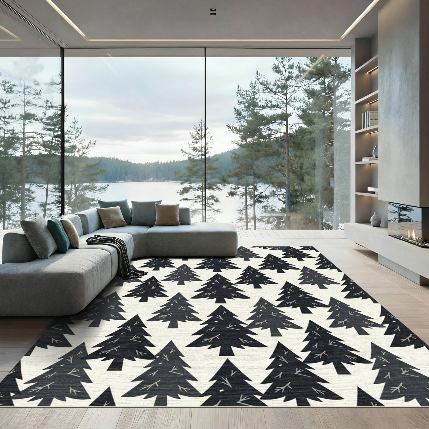 Modern Black Forest Pine Tree Rug