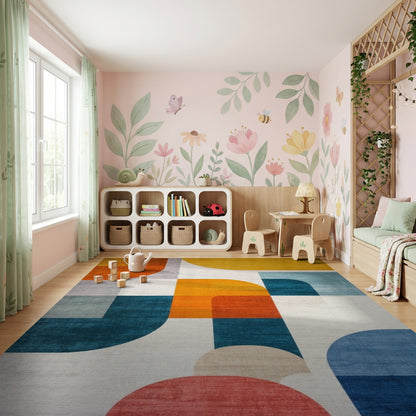 Modern Teal Orange Geometric Abstract Rug