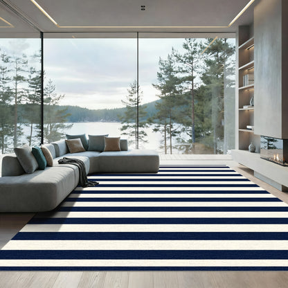 Navy Cream Horizontal Graphic Bar Rug