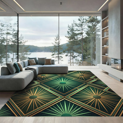 Art Deco Emerald Gold Sunburst Diamond Rug