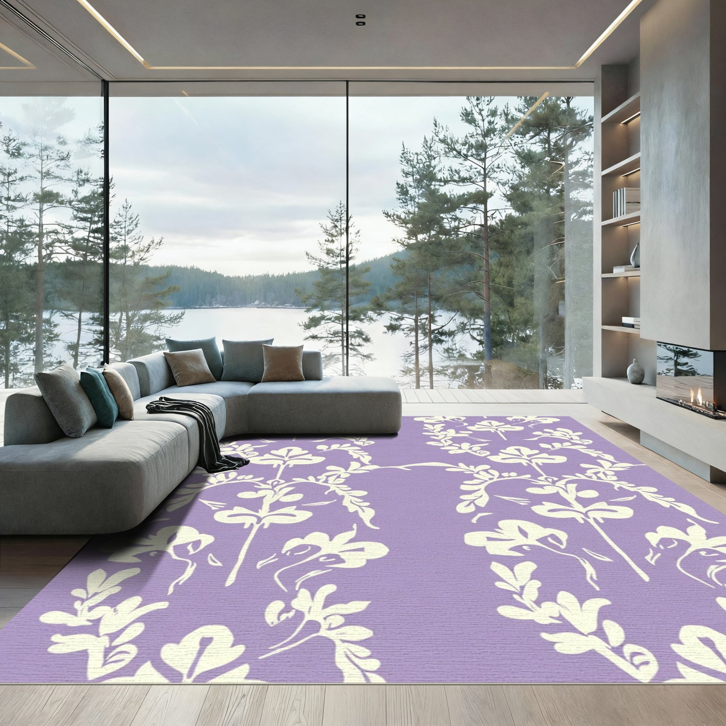 Ivory Floral Vine Lavender Rug