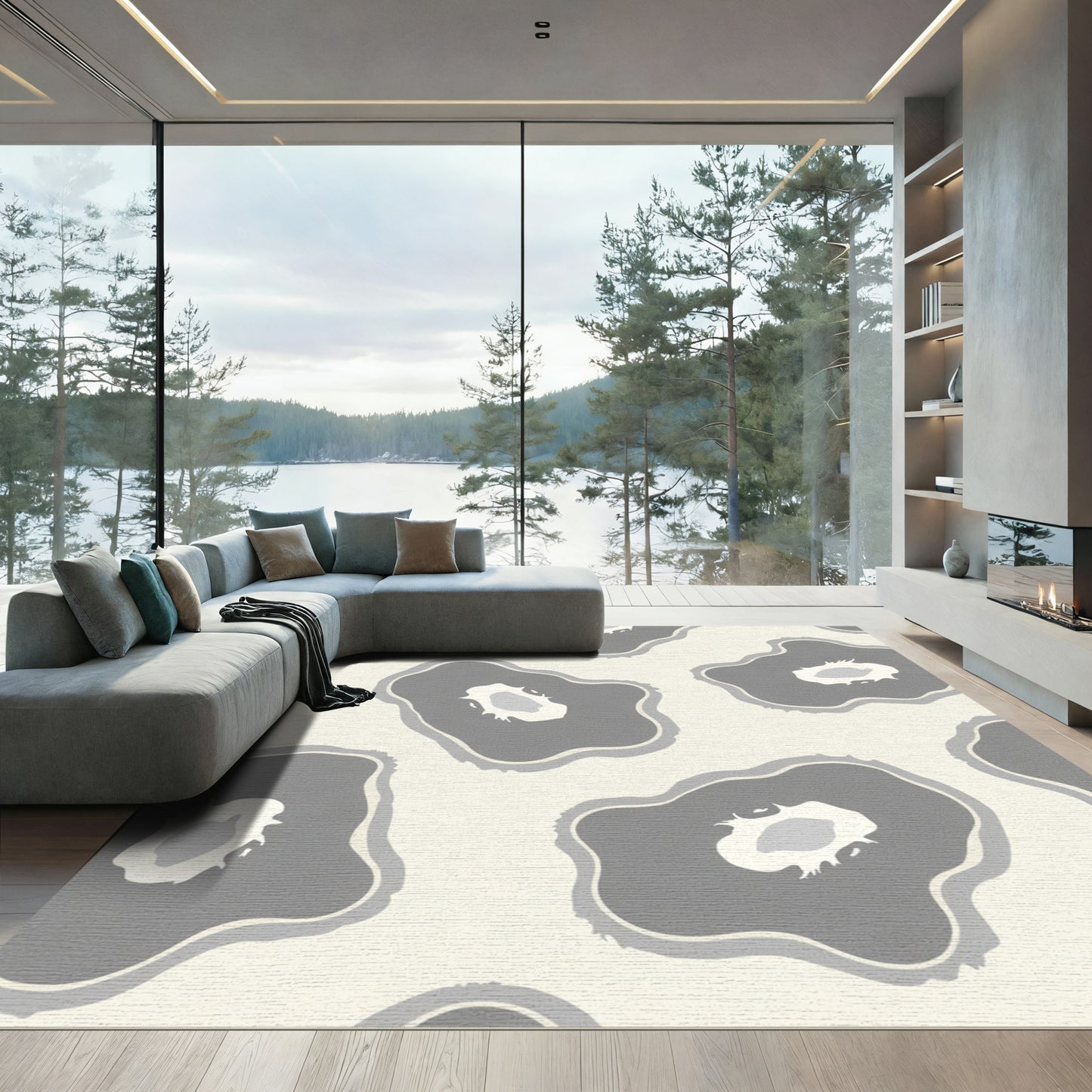 Abstract Gray Organic Bloom Rug