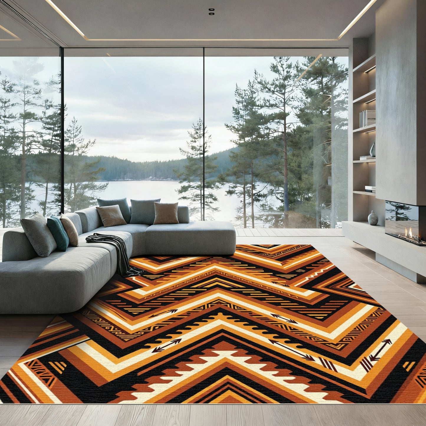 Geometric Amber Ochre Zigzag Chevron Rug