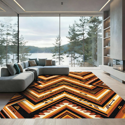 Geometric Amber Ochre Zigzag Chevron Rug
