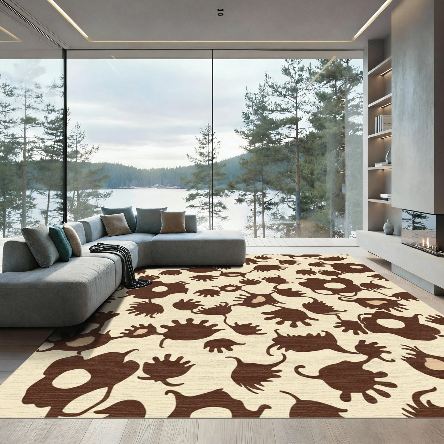 Brown Organic Abstract Floral Rug