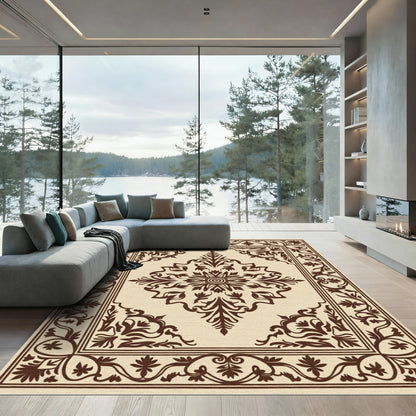 Brown Ornamental Floral Medallion Rug