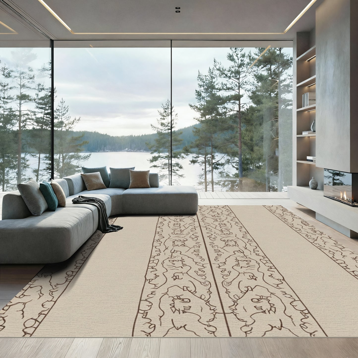 Neutral Beige Abstract Humanoid Forms Rug