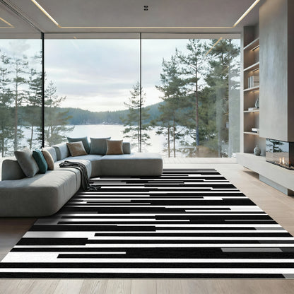 Black Gray White Horizontal Line Rug