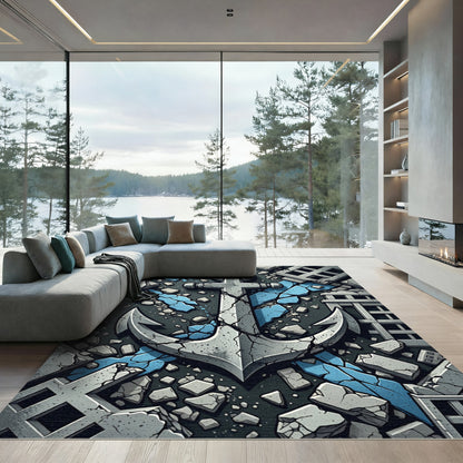 Gray Anchor Ruins Blue Cracks Rug