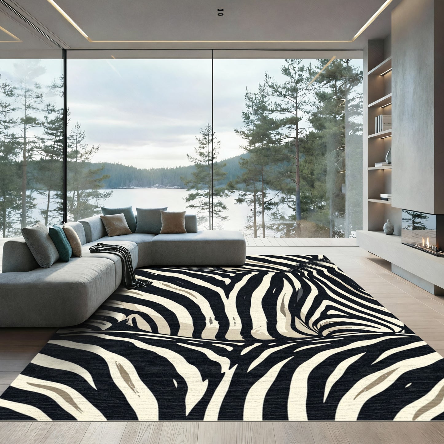 Dominant Black Cream Stripes Rug