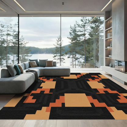Retro Geometric Orange Squares Rug
