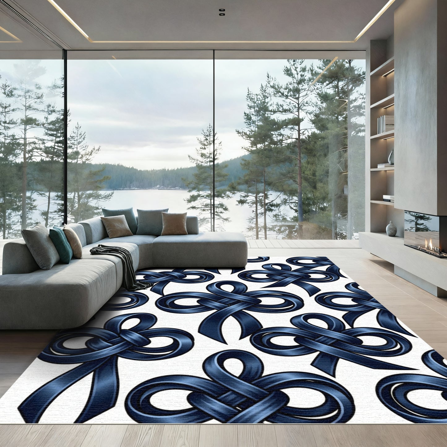 Midnight Blue Ribbon Knot Interlace Rug