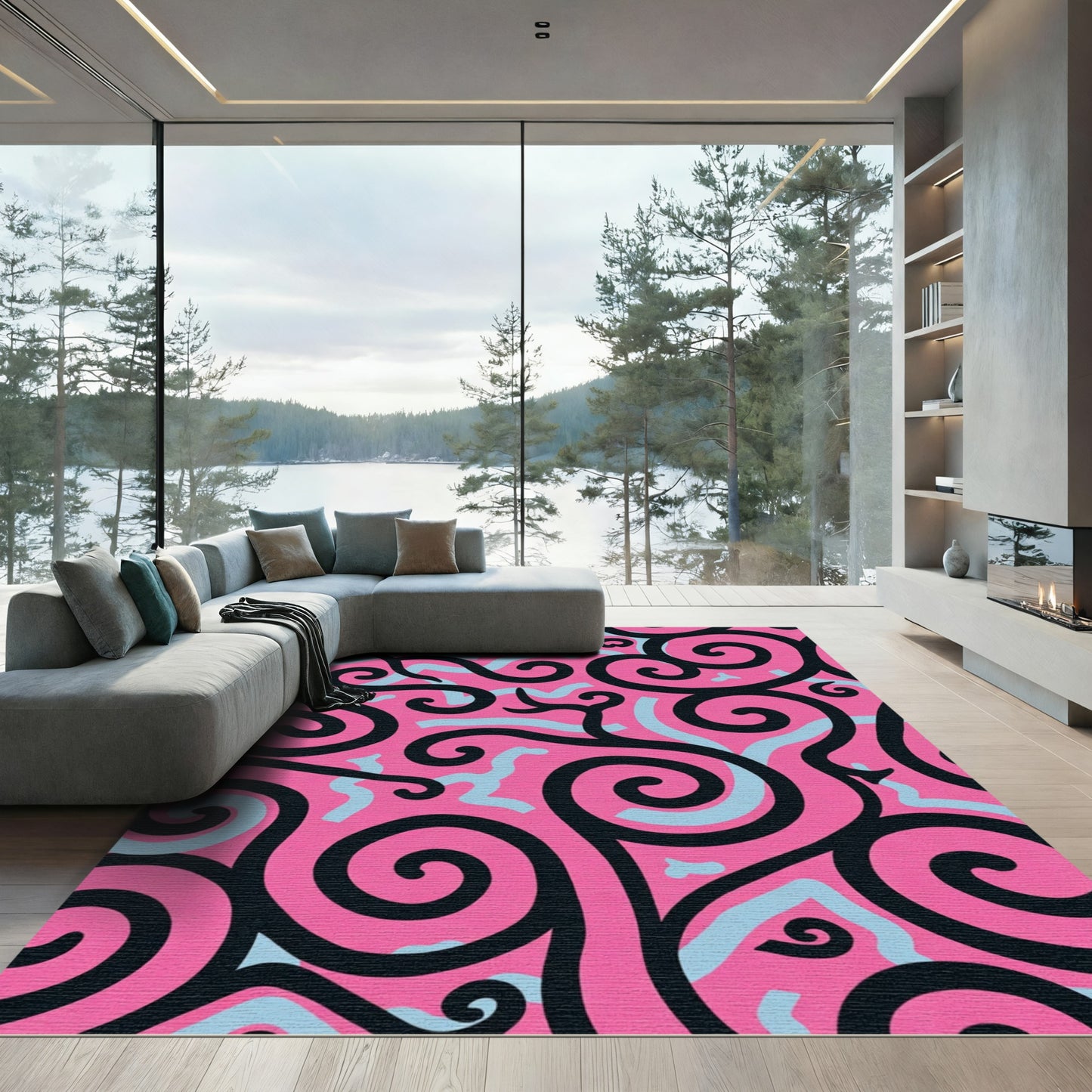 Bold Pink Swirl Abstract Rug