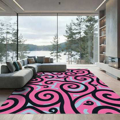 Bold Pink Swirl Abstract Rug
