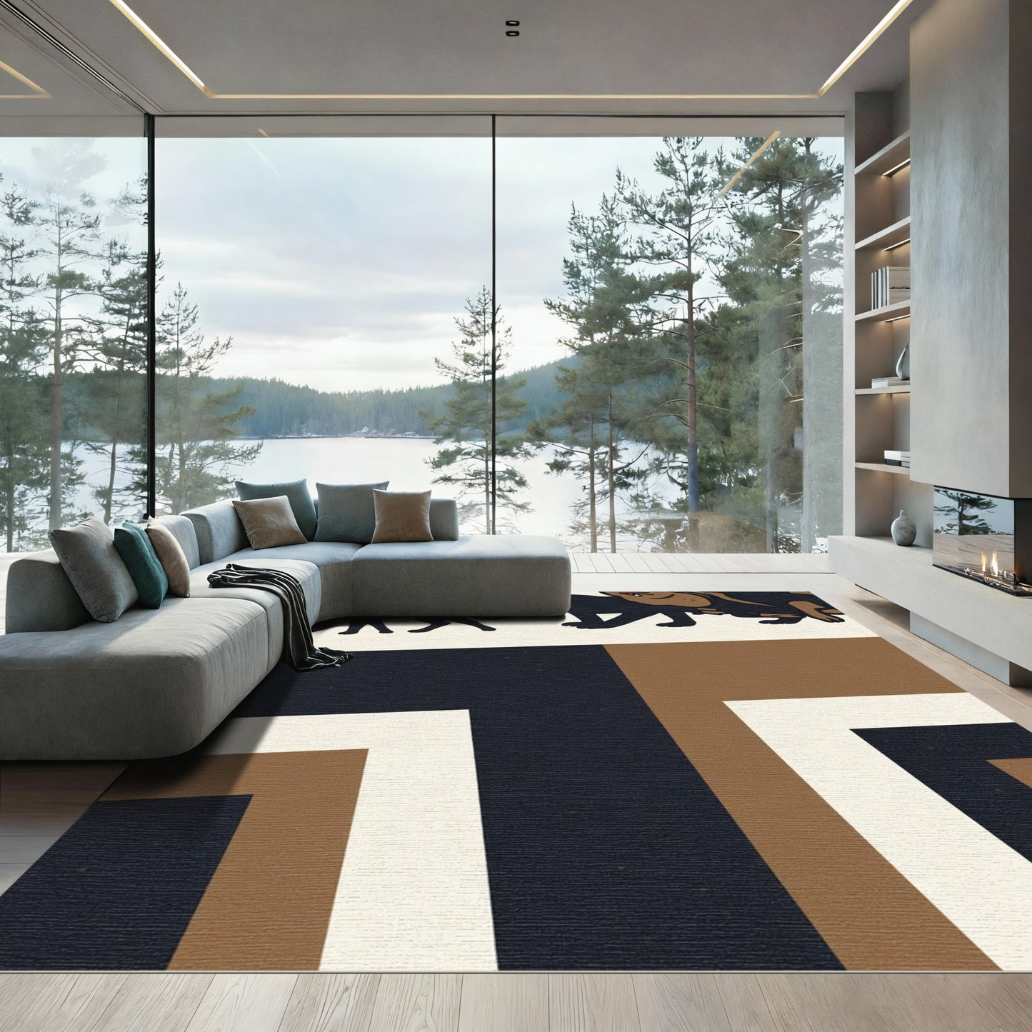 Black Cat Brown Dog Geometric Rug