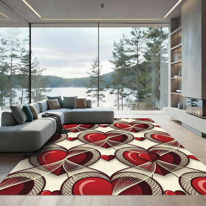Romantic Crimson Heart Lattice Tapestry Rug