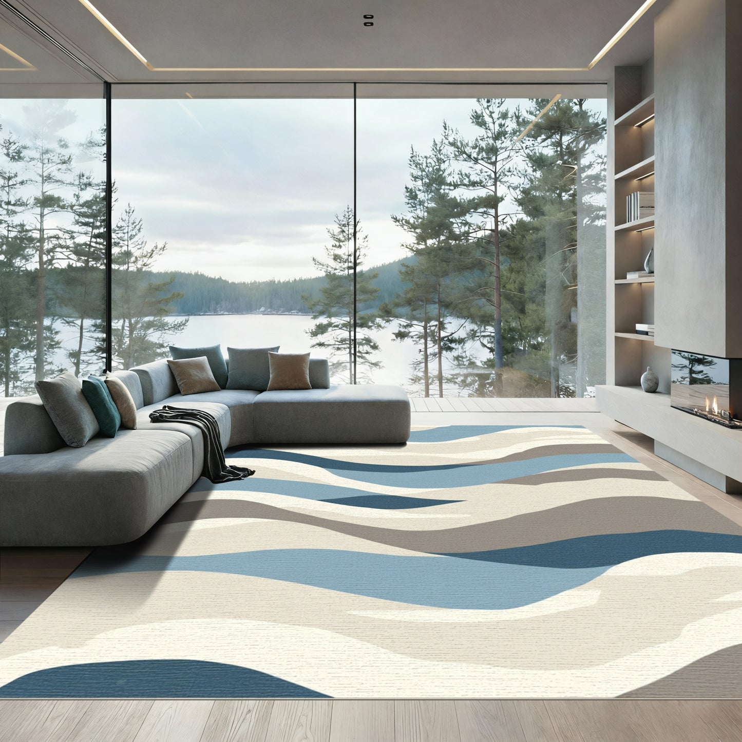 Abstract Blue Desert Dunes Rug