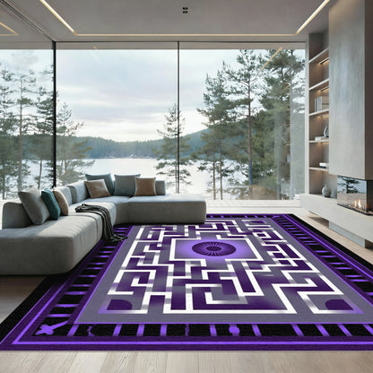 Vibrant Purple Abstract Maze Eye Rug