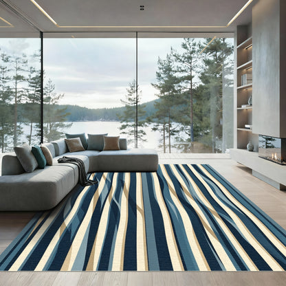 Modern Blue Wave Vertical Stripe Rug
