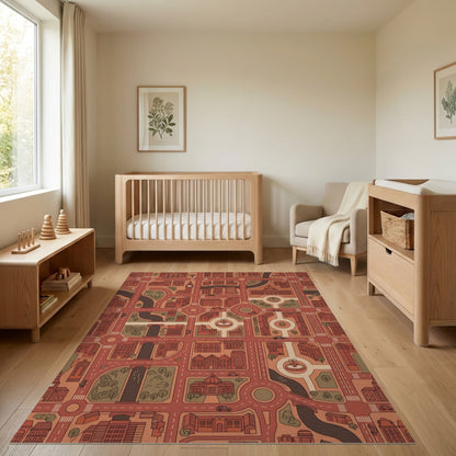 Warm Terracotta City Grid Rug