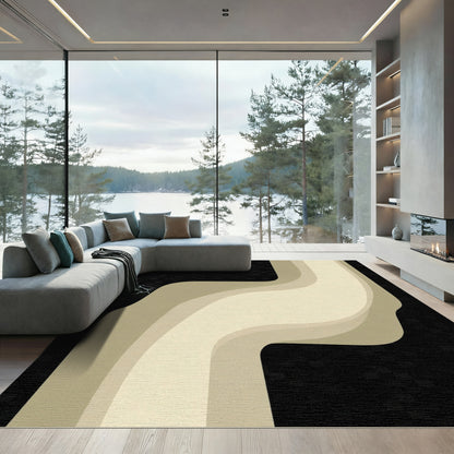 Subtle Cream Layered Flowing Curve Rug