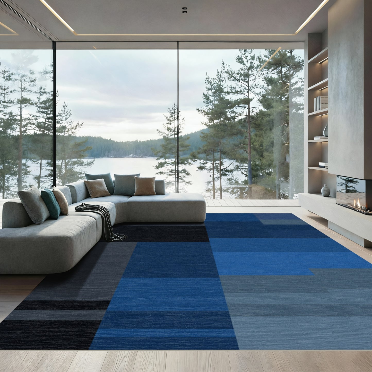 Modern Blue Gradient Abstract Rectangle Rug