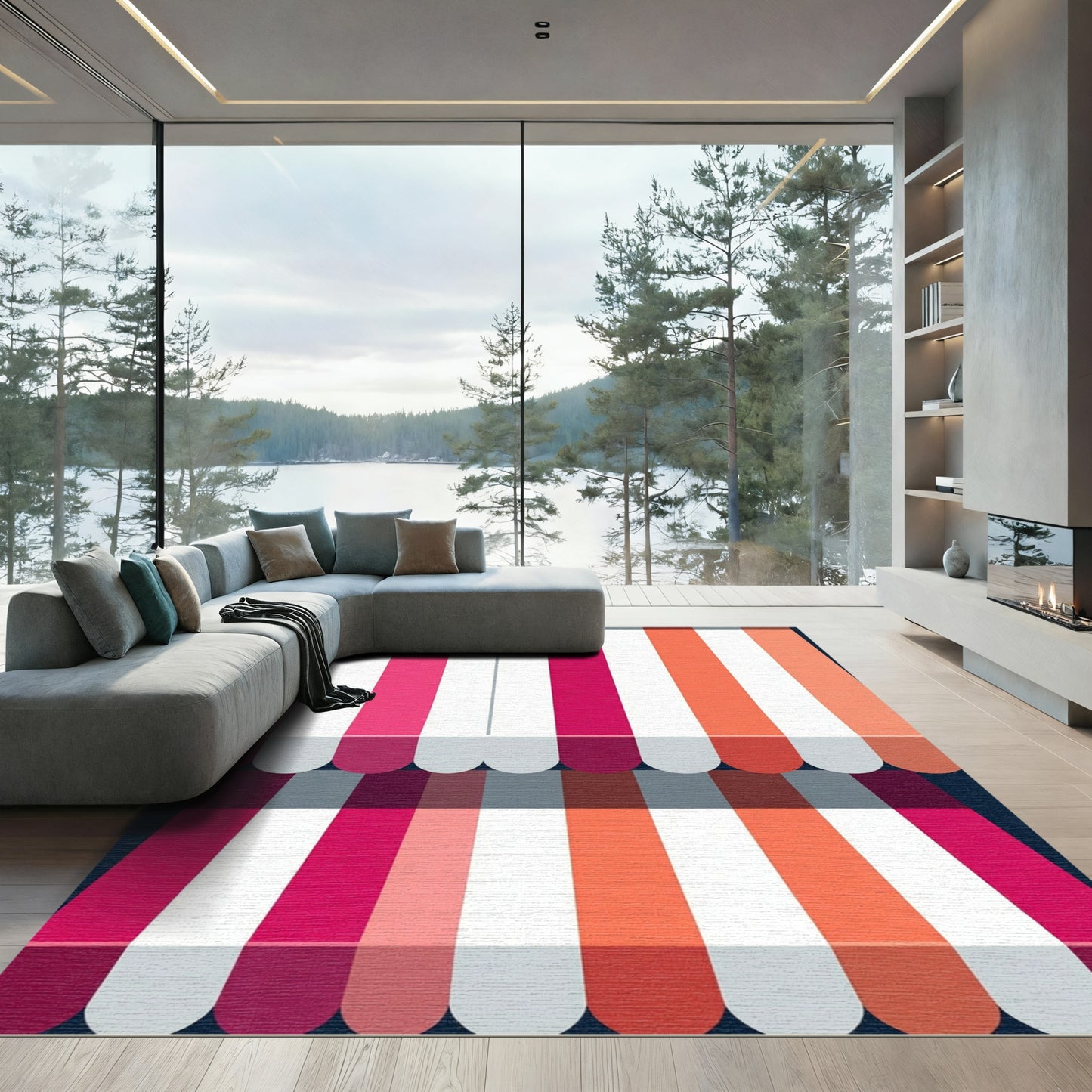 Pink Orange Vertical Stripe Canopy Rug
