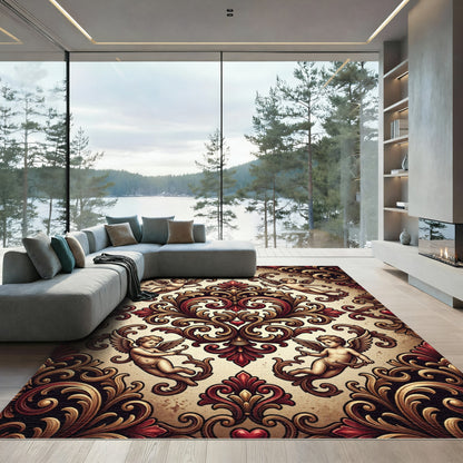 Ornate Cherub Baroque Golden Red Rug