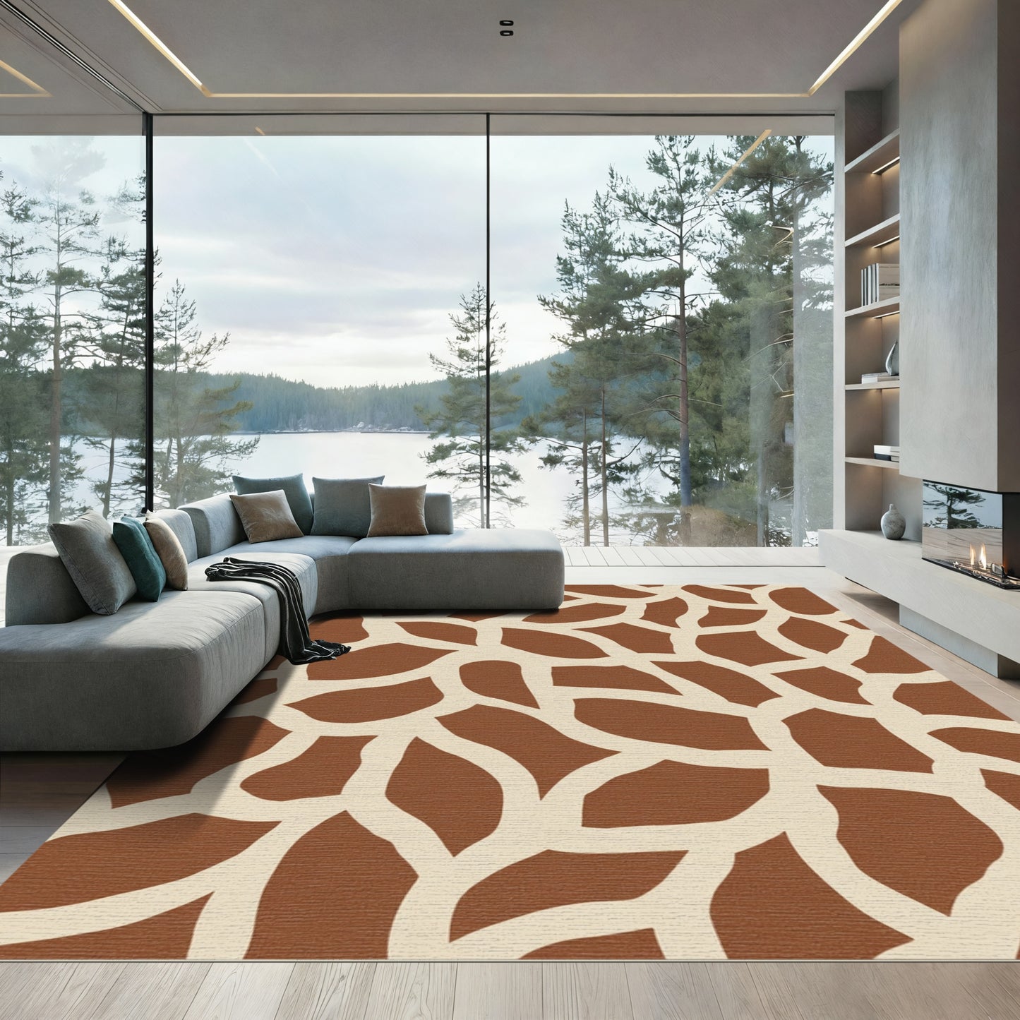 Brown Cream Giraffe Spot Overlay Rug
