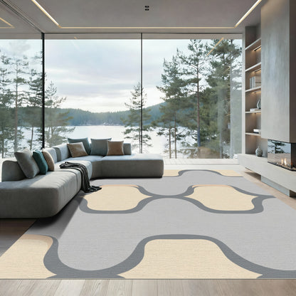 Soft Gray Yellow Interlocking Waves Rug