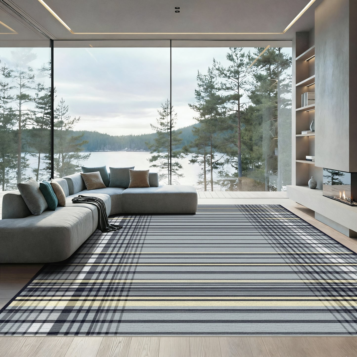 Subtle Plaid Stripes Graphic Rug