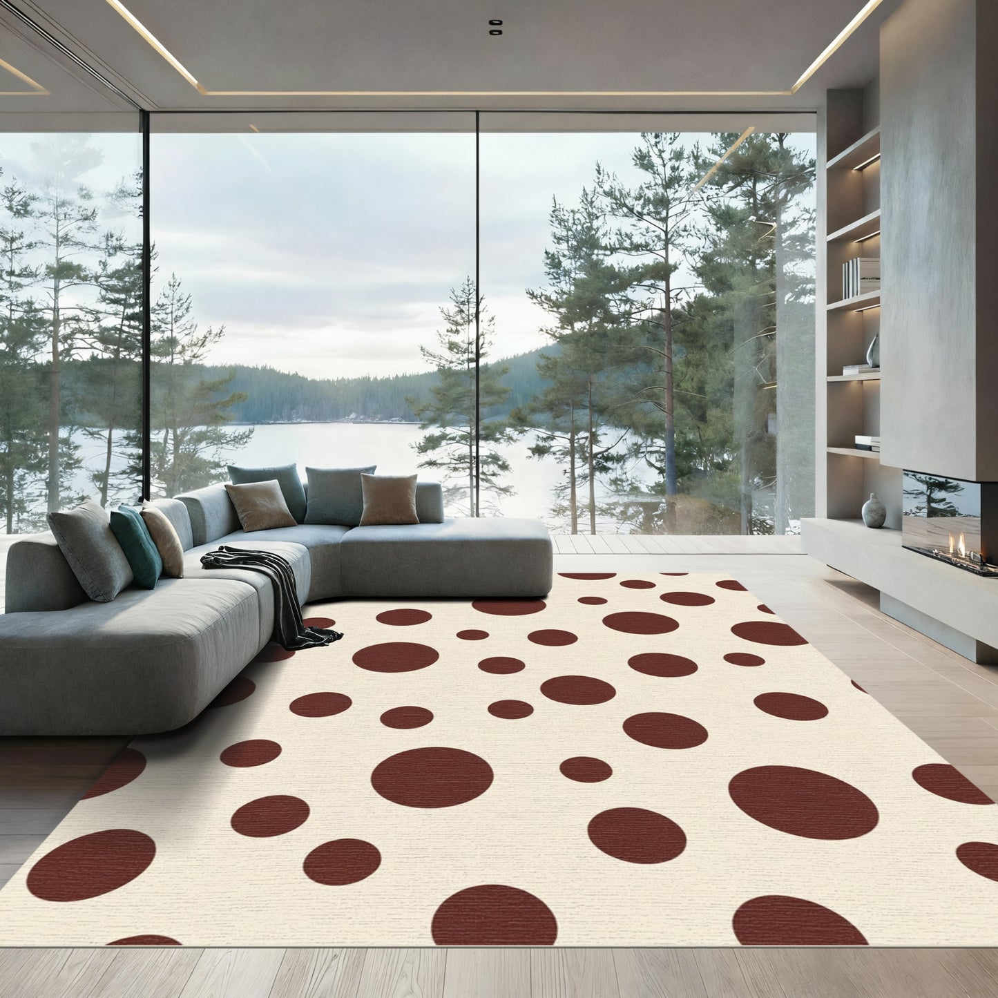 Cream Brown Polka Dot Circles Rug