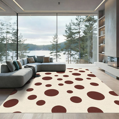 Cream Brown Polka Dot Circles Rug