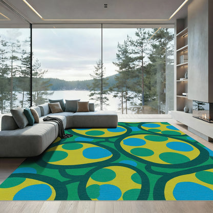 Abstract Yellow Blue Green Blob Rug