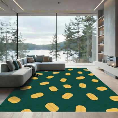 Deep Green Scattered Golden Ovals Rug