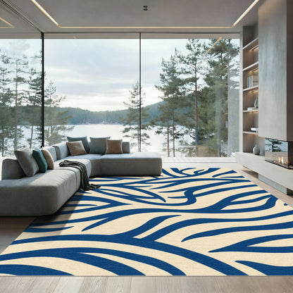 Navy Blue Organic Zebra Stripes Rug