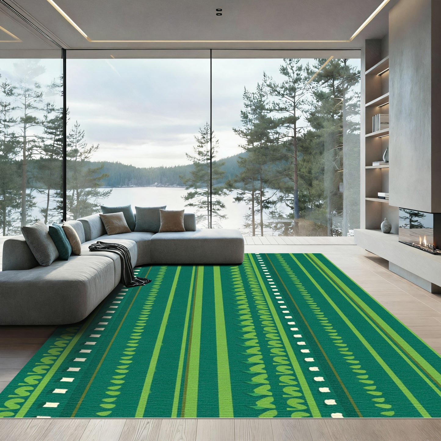Emerald Green Vertical Stripe Organic Rug