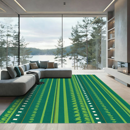 Emerald Green Vertical Stripe Organic Rug