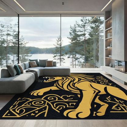 Golden Roaring Lion Majestic Emblem Rug