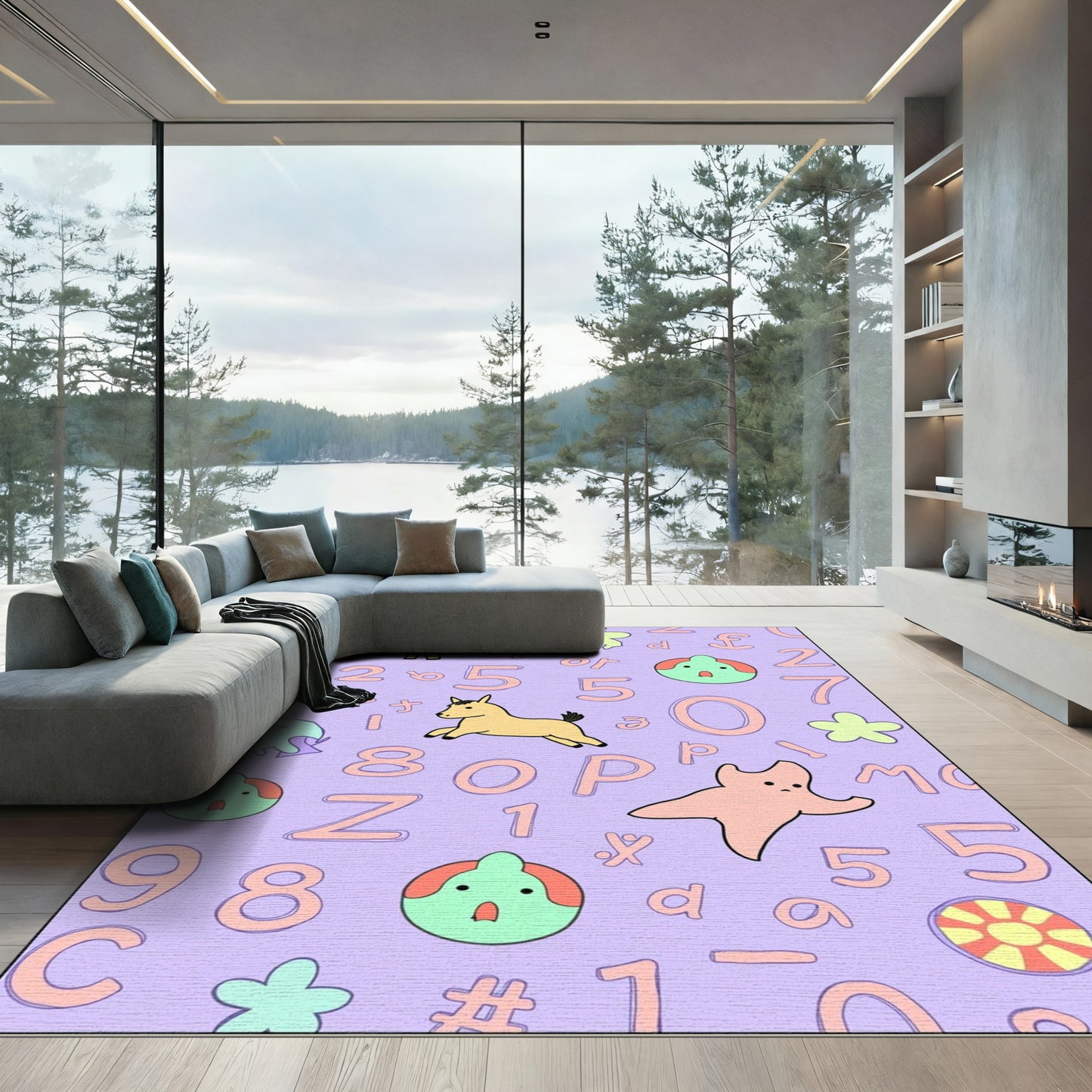 Playful Yellow Horses Alphabet Numbers Rug