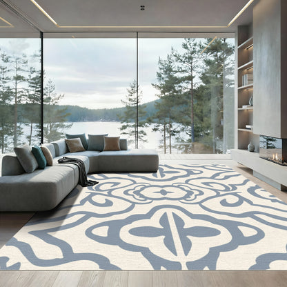 Light Blue Swirling Curves Medallion Rug