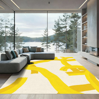 Golden Abstract Ribbon Swirl Rug